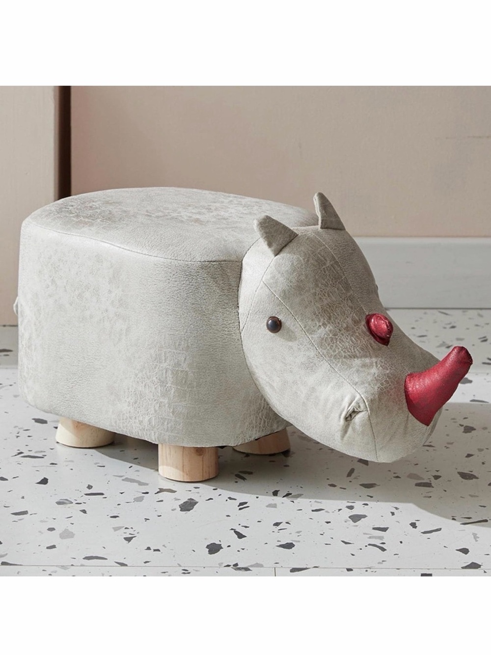 Ottoman Foot Stool Shoe Change Stool white rhino Animal kids bedroom nursery